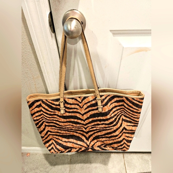 Michael Kors Signature Zebra Print Leather Tote Bag - Picture 1 of 4
